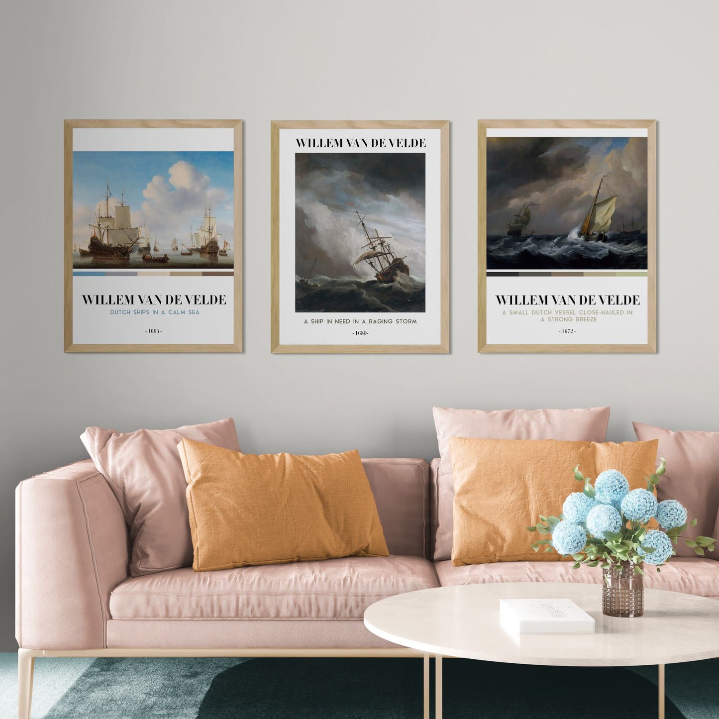 Pack 3 cuadros enmarcados Willem Van De Velde - Edición artística Velum