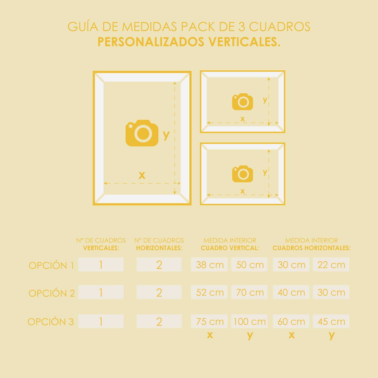Pack 3 Cuadros Enmarcados Personalizados (1 Vertical - 2 Horizontales)