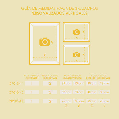 Pack 3 Cuadros Enmarcados Personalizados (1 Vertical - 2 Horizontales)