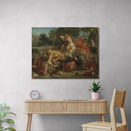 Caza de Leones - Eugène Delacroix (Canvas)